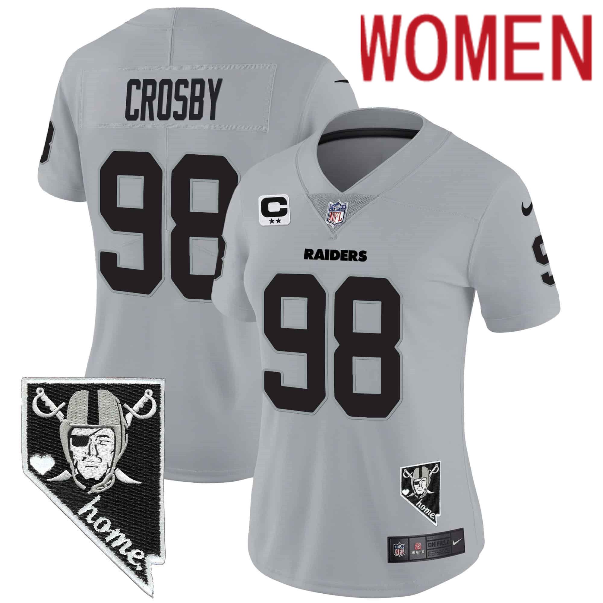 Women Oakland Raiders #98 Crosby Grey 2024 Nike Nevada Home Patch Vapor NFL Jersey->women nfl jersey->Women Jersey